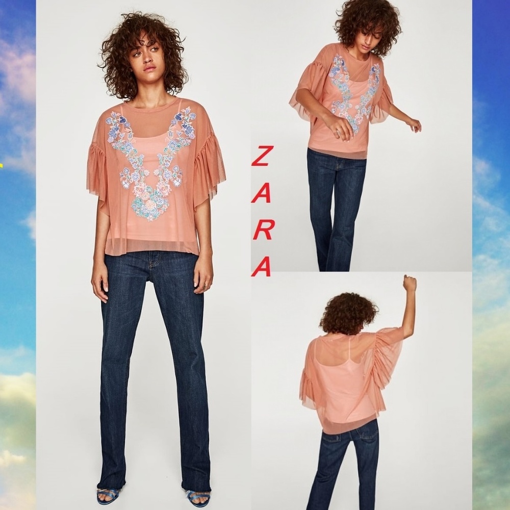 ZARA New Flowing Pink Tulle Blouse Sizes: S, M, L